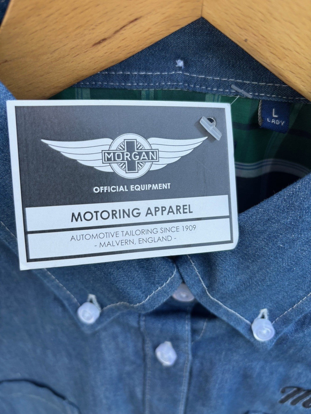 Morgan Motor Co Ladies Denim Shirt Size Large